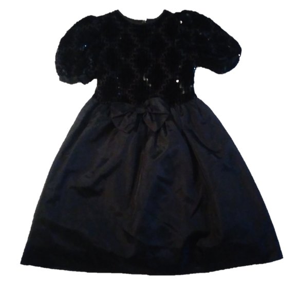 SYLVIA WHYTE Girls 7 BLACK SPARKLE SEQUIN DRESS holidays Christmas Halloween wed - Picture 2 of 15